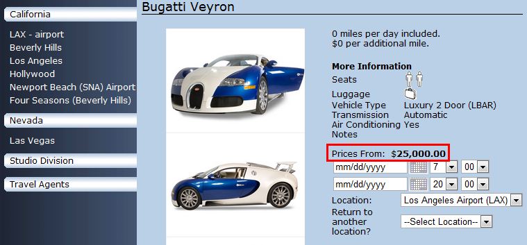 Bugatti Veyron ενοικίαση
