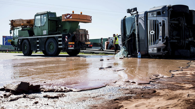 chocolate floods highway in Poland