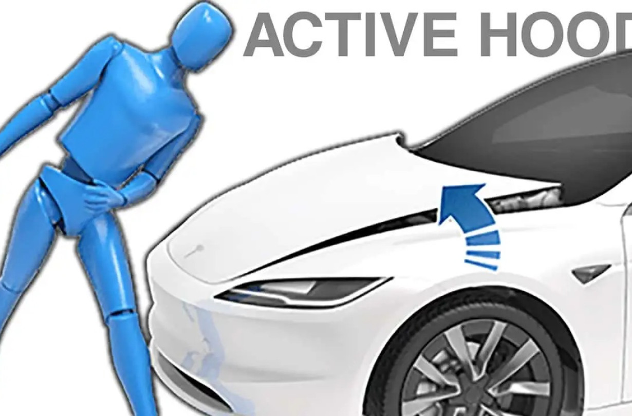 Το ενεργό καπό του Tesla Model 3 ενεργοποιείται σε περίπτωση σύγκρουσης με πεζό με ταχύτητες από από 32 km/h έως 50 km/h Tesla Model 3 Active Group