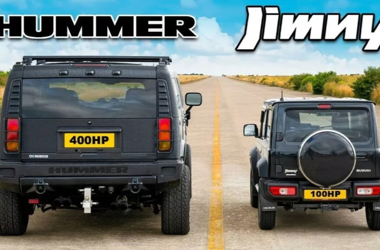 Σε ρόλο σφεντόνας και πέτρας, το Jimny-Δαβίδ έχει τα φρένα του. Το H2 χρειάστηκε 80 m επιπλέον για να ακινητοποιηθεί. Suzuki Jimny