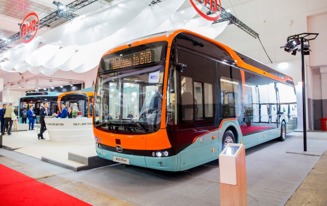 Το 12μετρο λεωφορείο της BYD στο Σαλόνι Busworld Europe 2019 στις Βρυξέλλες, τον περασμένο Οκτώβριο.