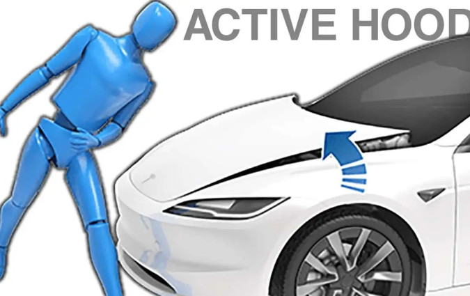 Το ενεργό καπό του Tesla Model 3 ενεργοποιείται σε περίπτωση σύγκρουσης με πεζό με ταχύτητες από από 32 km/h έως 50 km/h Tesla Model 3 Active Group