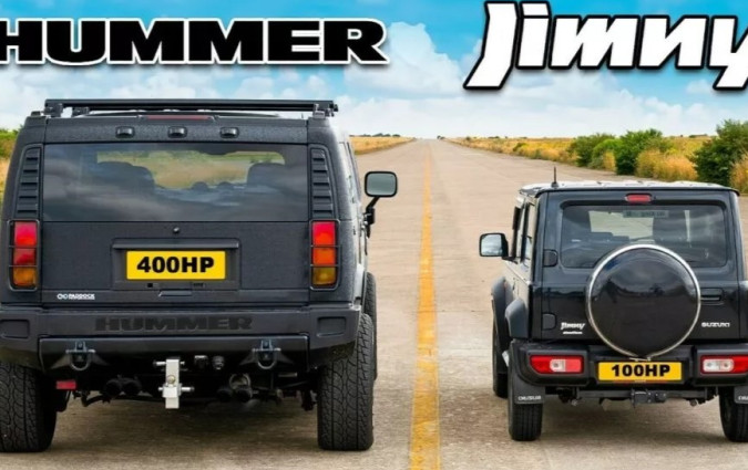 Σε ρόλο σφεντόνας και πέτρας, το Jimny-Δαβίδ έχει τα φρένα του. Το H2 χρειάστηκε 80 m επιπλέον για να ακινητοποιηθεί. Suzuki Jimny